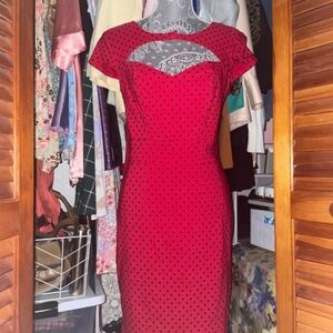 LG Red and Black Polka Dot Midi Dress